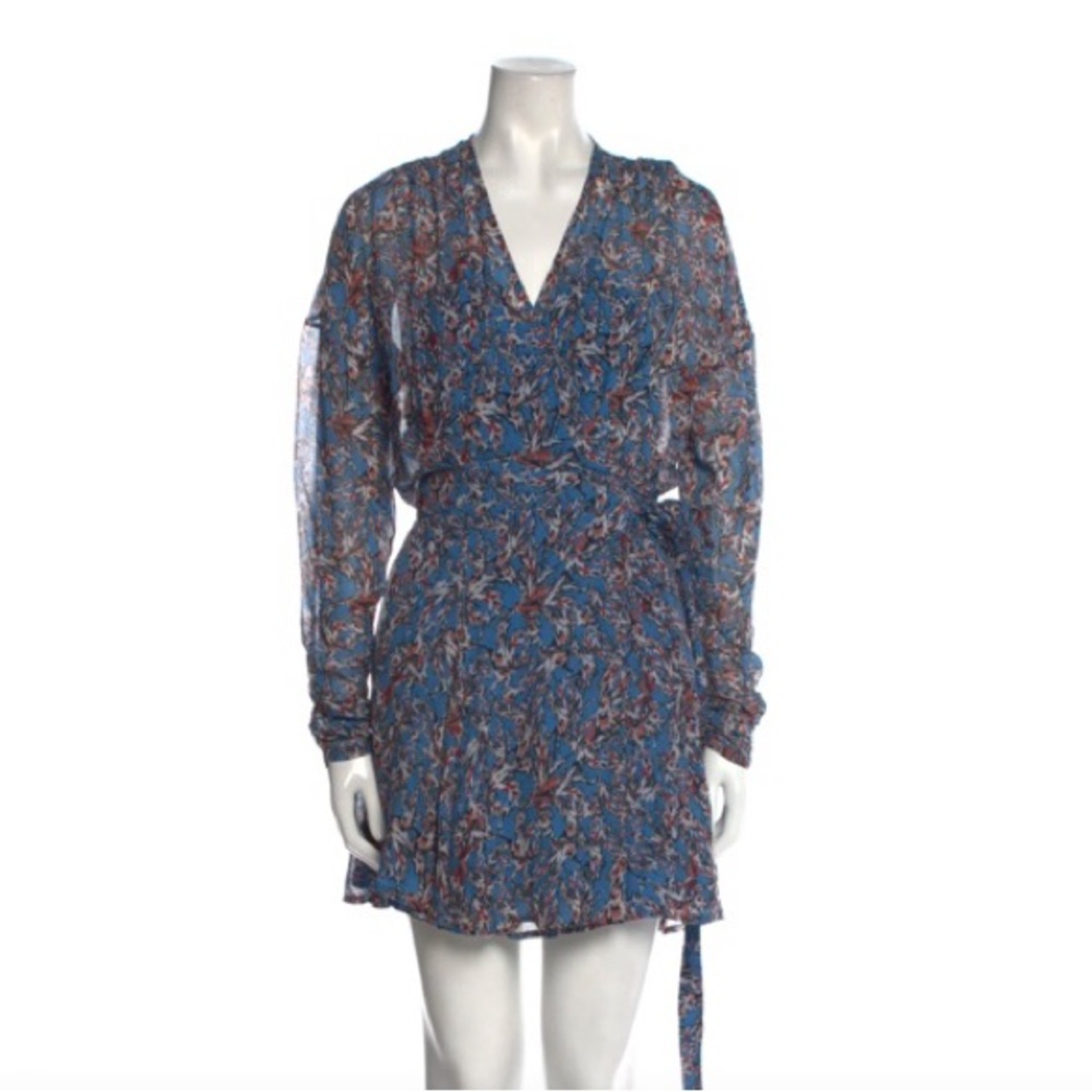 IRO long sleeve blue multi print dress